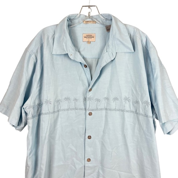 Quiksilver Men's Tahiti Palm Tree Button Up Collared Shirt Dusk Blue XL - Picture 5 of 9